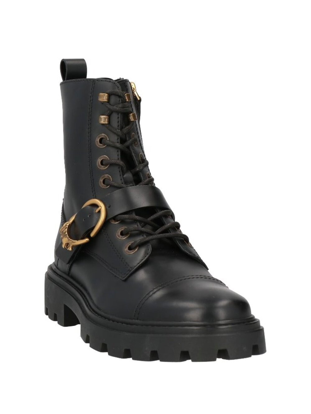 TOD'S - Buckle Logo Leather Ankle Combat Boots - SIZE 5.5 US / 35 1/2 EU